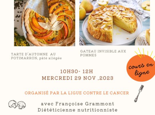 atelier de cuisine en ligne organisé par la ligue contre le cancer